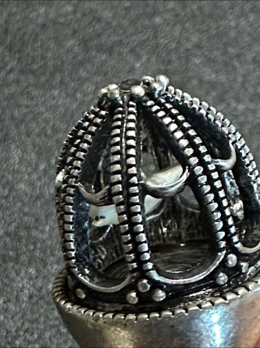 Bird In A Cage Silver-Tone Statement Ring